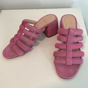 JCREW Pink Suede Block Heel Slides